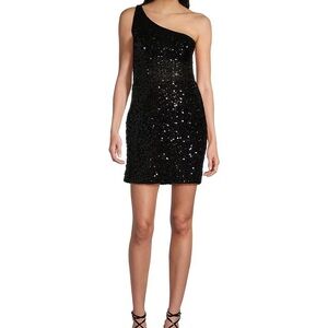 Elegant GB Black Sequin One-Shoulder Dress